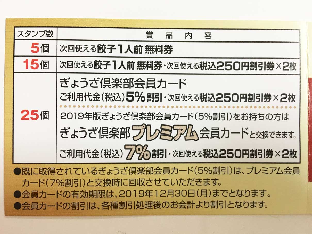 高価値セリー 餃子の王将スタンプカード 満タン 餃子の王将5%会員割引